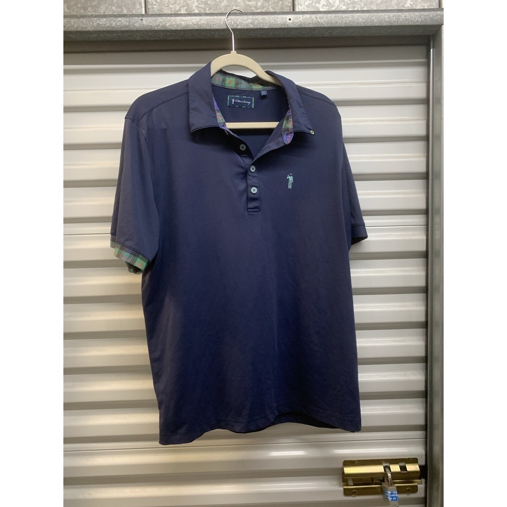 William Murray Polo Shirt Mens Golf Performance Stretch Golfer Plaid Blue Large